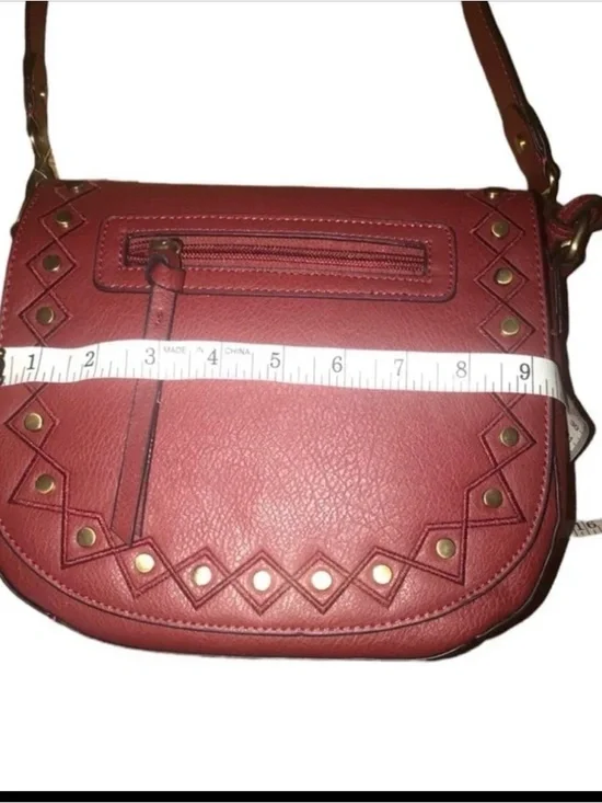 Red Leather Crossbody Bag with Stud Accents - Picture 6 of 8